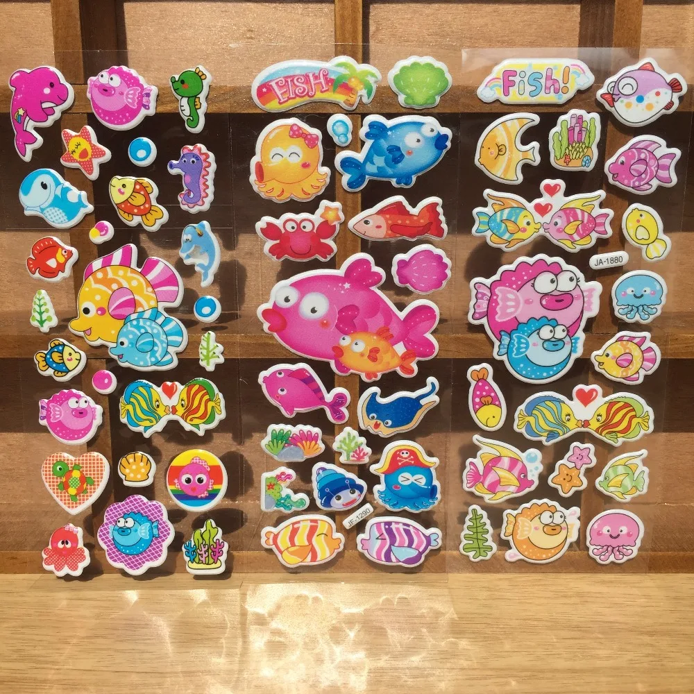 3pcs/lot underwater sea fish Bubble sticker 3D Puffy foam Children