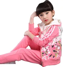 Children 's wear 2017 sports children' s suits cotton girls spring and autumn long - sleeved large children Plum two - piece Children 's wear 2017 sports children' s suits cotton girls spring and autumn long - sleeved large children Plum two - piece