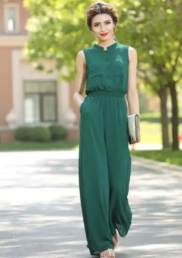 2017 Sexy Summer Jumpsuit Party Overalls Rompers Chiffon Elegant Green Full Length Bodysuit Plus Size S M L XL 2XL 3XL