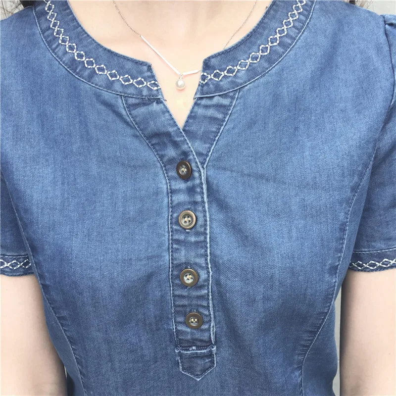 QMGOOD Summer Dresses Women 2019 New Korean Denim Dress for Women Casual Solid Jeans Dress Sexy Denim Mini Dress Plus Size XXL