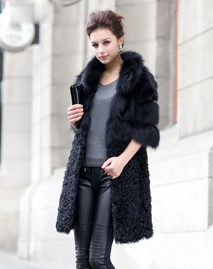 Longue Renard D'agneau Femmes Nouvelles Custom Manteau Et D'hiver Gratuite Dames Véritable Taille De Livraison Mode Outwear Veste Fourrure wfOq8
