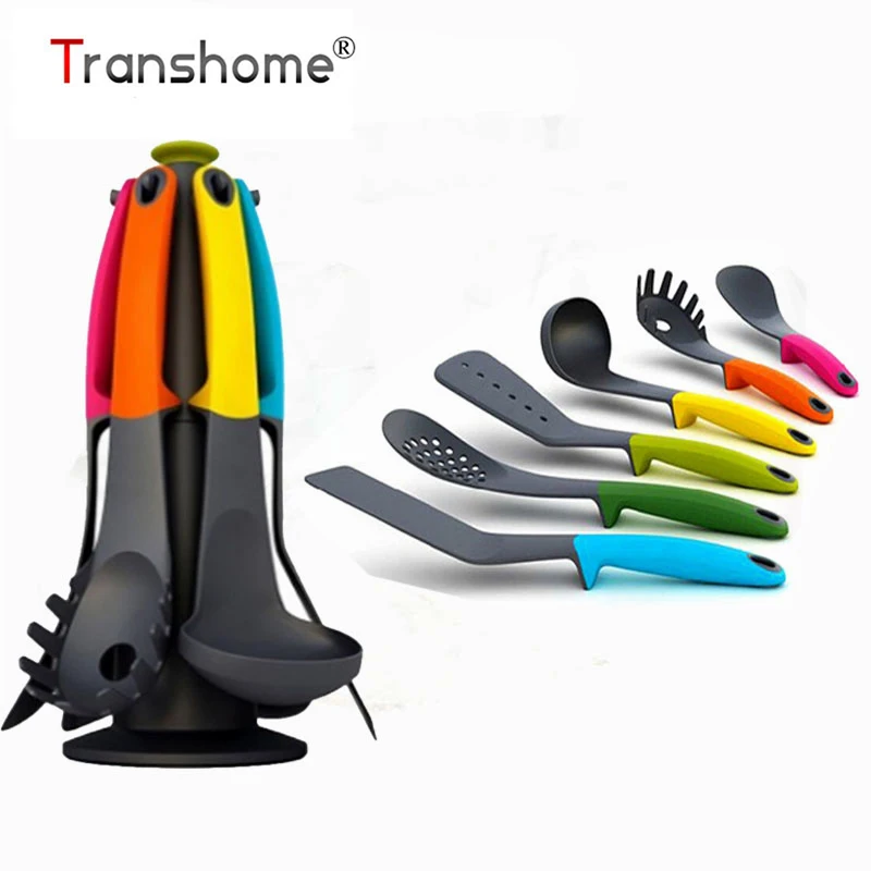 

Transhome Kitchenware For Cooking Silicone Spatula Heat-resistant Soup Spoon With Rack Nylon Non-stick Kitchenware Accessories