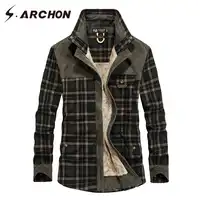 S.ARCHON Men 100% Cotton Liner Tactical Jacket Men Casual Shirts Plaid Thick Wool Liner Autumn Winter Jacket Outerwear Men