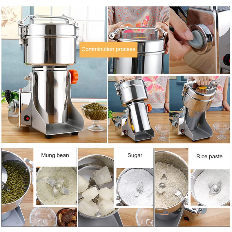 1000g Swing Type Electric Grains Stainless Steel Dry Food Grinder Mill Grinding Machine High Speed Intelligent Home Crusher (11)