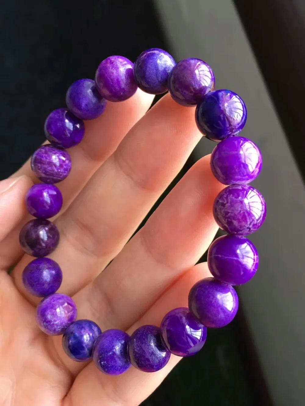 Из натуральной синий фиолетовый Sugilite драгоценный кристалл круглый шарик растянуть браслет 9,7 мм Для женщин Femme прелести браслет AAAAA