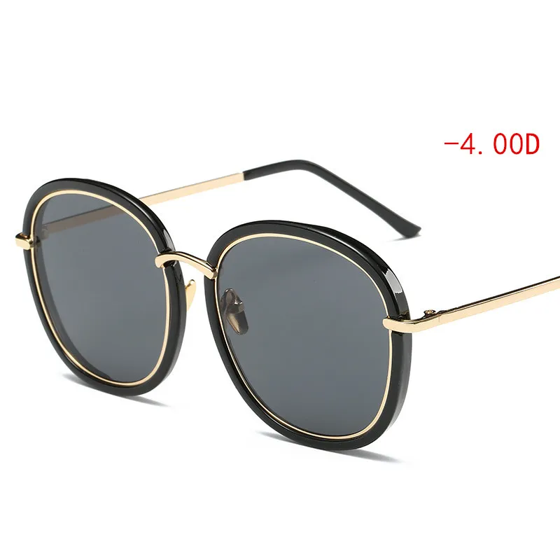 LONSY-1,0-1,5-2,0-2,5-3,0-3,5-4,0-модные очки для близорукости мужские и женские круглые солнцезащитные очки ретро UV400 - Цвет линз: 400 myopia