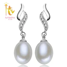 NYMPH Unique Design Natural 8-9MM Pearl Earring White 925 Sterling Silver Earrings Wedding Accessories Birthday Gift Box E257