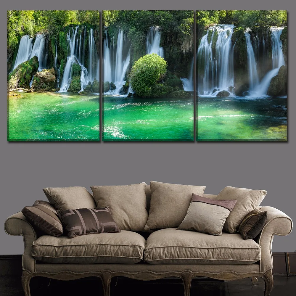 Canvas-Printing-Type-Modular-Painting-Decor-Framework-3-Panel-Nature-Kravice-Waterfalls-Wall-Art-Poster-For