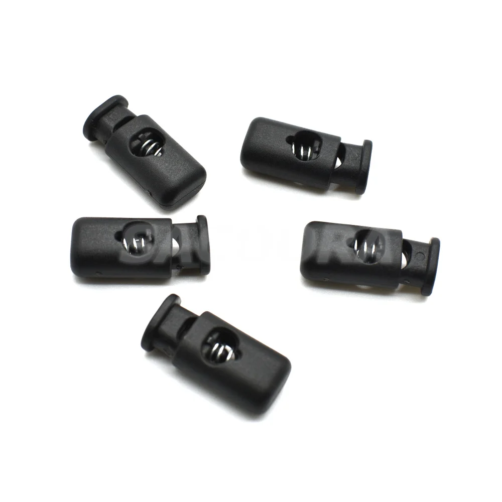 100pcs/pack Cord Lock Stopper Cylinder Barrel Plastic Toggle Clip For Garment Accessories Black