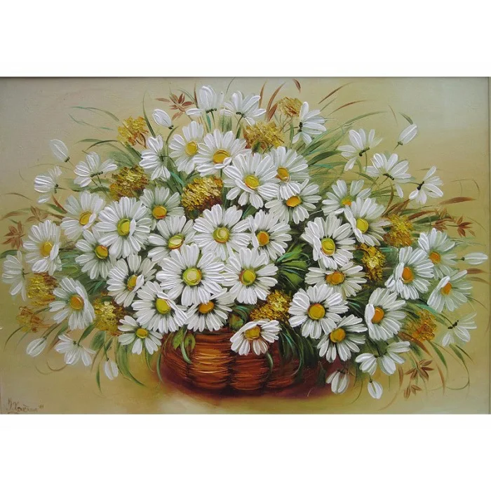 Flowers White Daisy DIY Oil Painting By Numbers 3D Pictures Linen Canvas Painting For Living Room Wall Art Home Decor - Цвет: Flowers