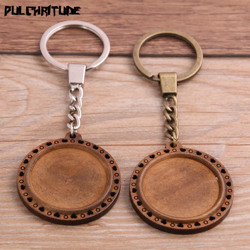 2pcs 30mm Round Wood Cabochon Settings Metal Keyring Accessories Diy Blank Wooden Base Trays For Key Chain | Украшения и