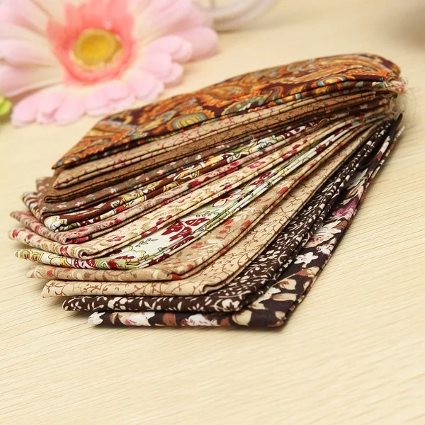 

12Pcs 24cm*24cm Floral Pattern Assorted Coffee Color Cloth Fabric for Patchwork Quilting DIY Doll
