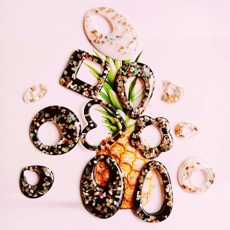 

Japan and South Korea multi shaped black and white acrylic particle inlaid handmade DIY material Earrings accessories Pendant
