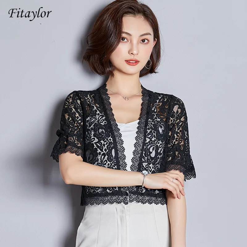Fitaylor весна лето новый тонкий вязаный кардиган шаль Повседневная кружевная