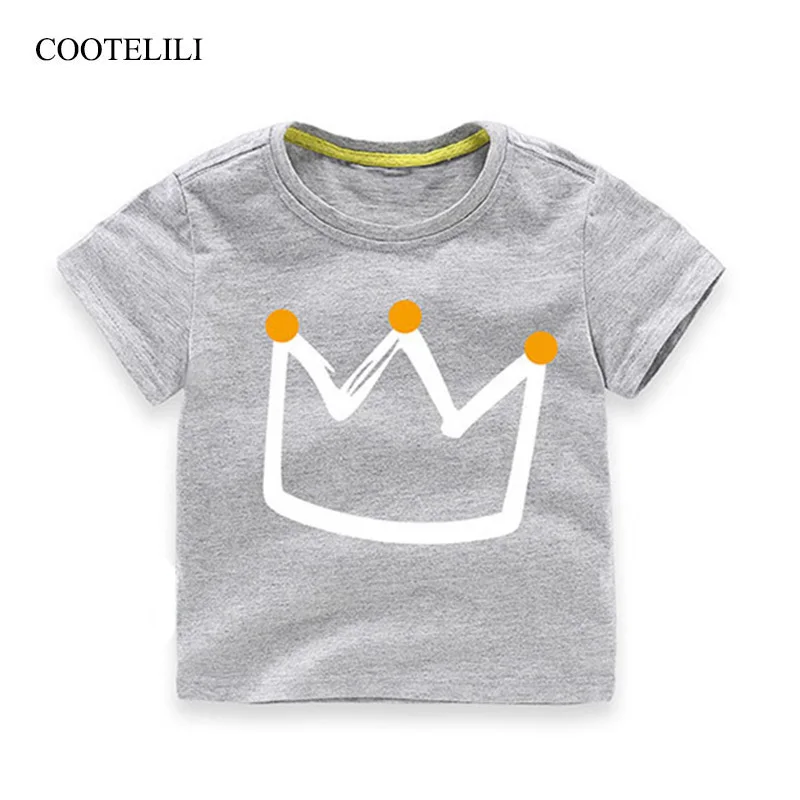 

COOTELILI 80-130cm Kids Boys T Shirt Cute Crown Cartoon Summer Children's Clothes Fashion Short Sleeve Tee For Girls Boys Tops