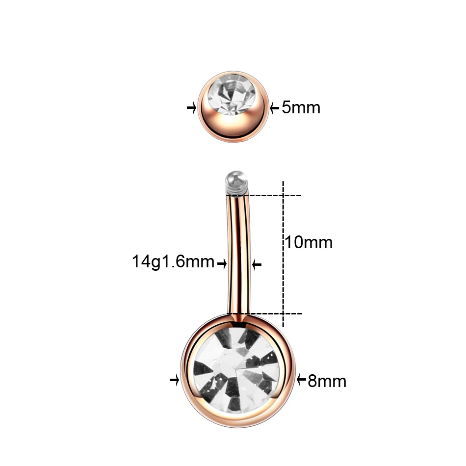1 шт для пирсинга пупка Хирургическая Сталь один камень с украшением в виде кристаллов Стразы пупка Кольца пирсинг пупка Ombligo 5/8 мм шар Nombril - Окраска металла: Rose Gold