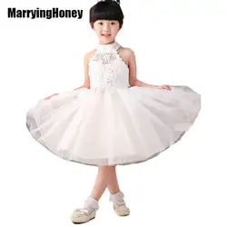 Кружевное платье из органзы с высоким вырезом и цветочным узором для девочек белое платье для причастия детское праздничное платье для