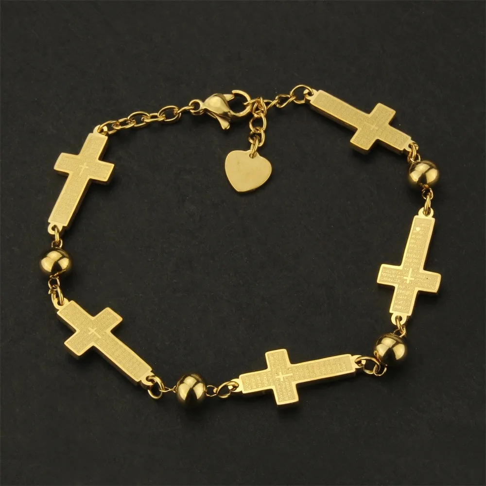 

Bracelets Women 316L Stainless Steel 2 Color Lobster Clasp Cross Charm MOLINUO