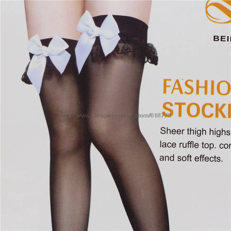 Женские пикантные черные sheer thigh highs с подвязками кружевными оборками