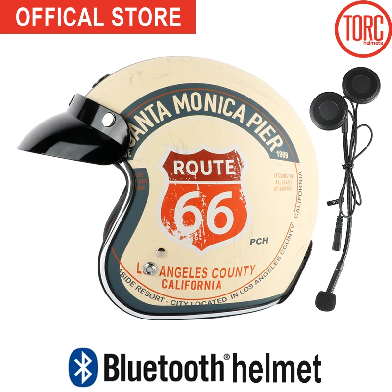 Классический шлем TORC T50 с открытым лицом поддержкой Bluetooth ретро для мотоцикла|classic