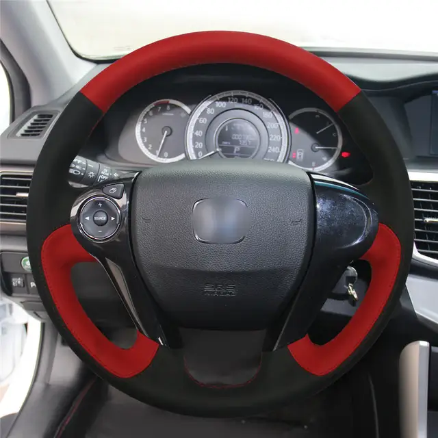 MEWANT Black Red Leather Comfortable Soft Durable Car Steering Wheel
