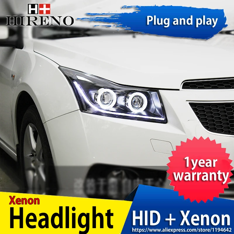 Hireno Headlamp for 2010-2014 Chevrolet Cruze Headlight Assembly LED DRL Angel Lens Double Beam HID Xenon 2pcs | Автомобили и