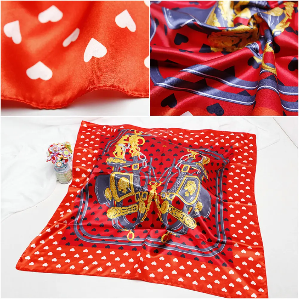 Fashion Kerchief Hair Scarf For Women Print Silk Satin Hijab Scarfs Female 90*90cm Square SHalws Neckerchief Scarves For Ladies