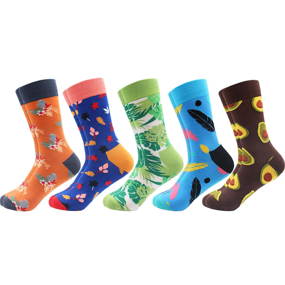 5 пар/лот Для мужчин; длинные гольфы Happy Socks Цветной Геометрия узор хлопок высокое качество смешные свадебные носки скейтбордиста