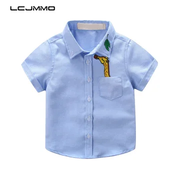 

LCJMMO Summer Boys Shirts Short Sleeve Kids Cotton 2019 Fashion New Casual Cartoon Giraffe Baby Boy Shirt Children Clothes 2-8Y