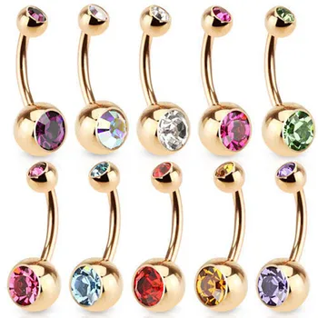 

1PC Charm Gold Color Belly Button Ring Rhinestones Cartilagem Navel Bar Crystal Body Piercing 9 Colors Punk Hot New Jewelry