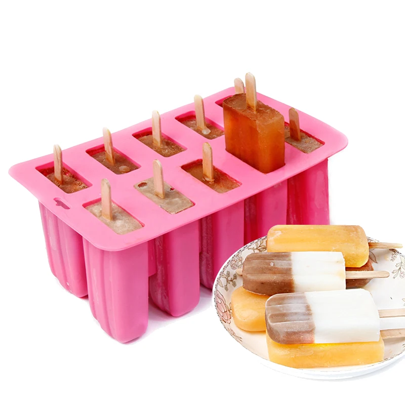 

Silicone 10 Grids Popsicle Mold Tool Ice Cream Maker Popsicle Form Tray Summer Cool Frozen Ice Lolly Puck Mold With Cover