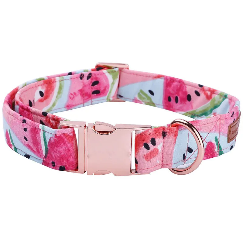 Cute Pink Dog Collar or Leash Set with Bow Tie for Big and Small Dog Cotton  Fabric Collar Rose Gold Metal Buckle Pet Products