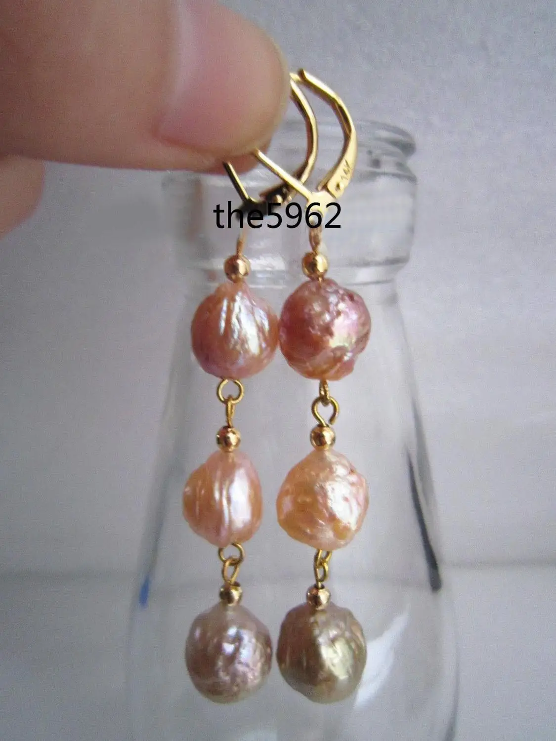 

NEW ARRIVE 10-12MM BEAUTIFUL PINK PURPLE SOUTH SEA PEARLS EARRING 14K !