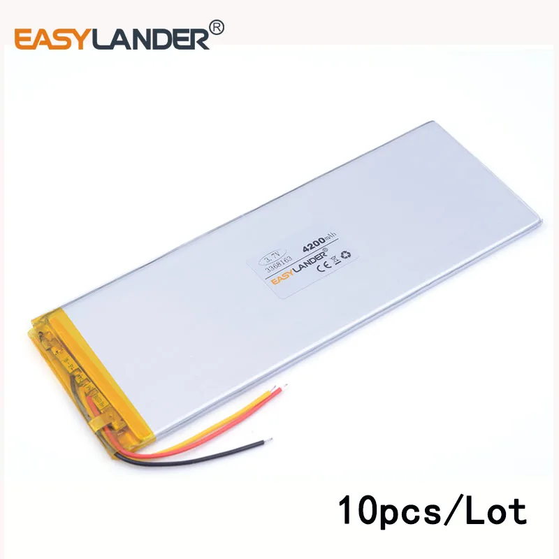 

10pcs /Lot 3368163 3.7V 4200MAH lithium Li ion polymer rechargeable battery e-book video game IPAQ MID pad PAD DVD Naptop