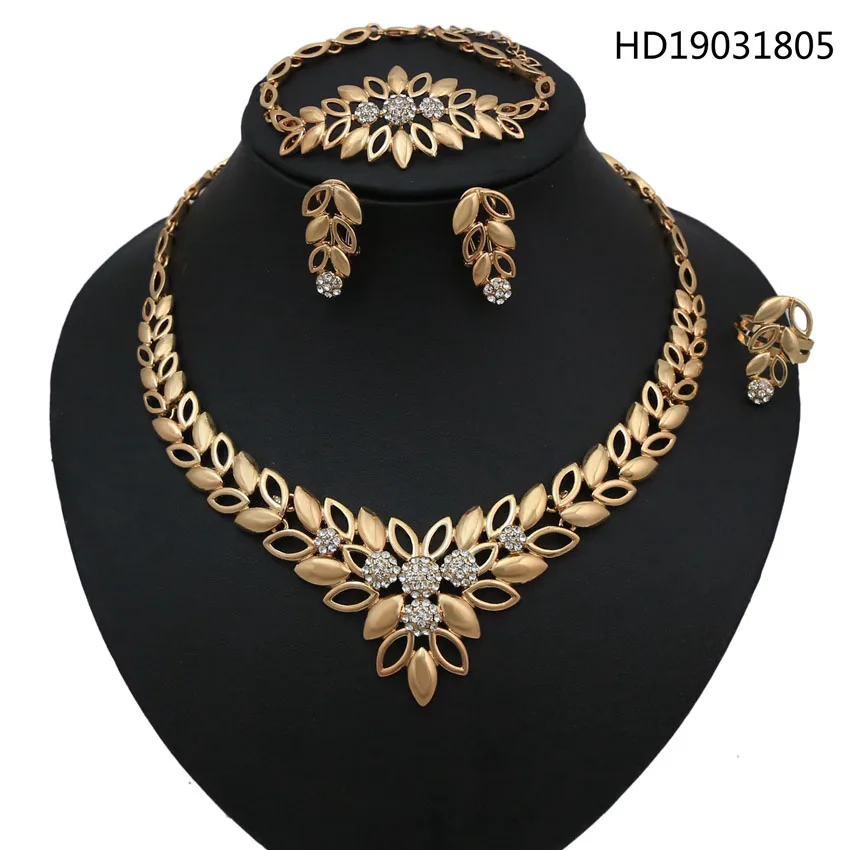 

Yulaili Gold-color Wedding Jewelry Sets Flower Shaped Jewelry Elegant Engagement Earring Necklace for Pretty Female Accessories