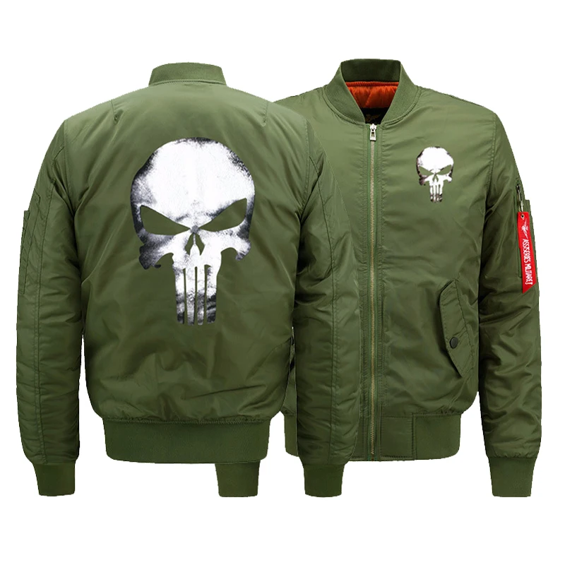 USA SIZE Men's Bomber Jackets Punisher Skulls Printed Warm Zipper FLIGHT JACKET Winter thicken Men Coats Fashion Clothings USA SIZE Men's Bomber Jackets Punisher Skulls Printed Warm Zipper FLIGHT JACKET Winter thicken Men Coats Fashion Clothings