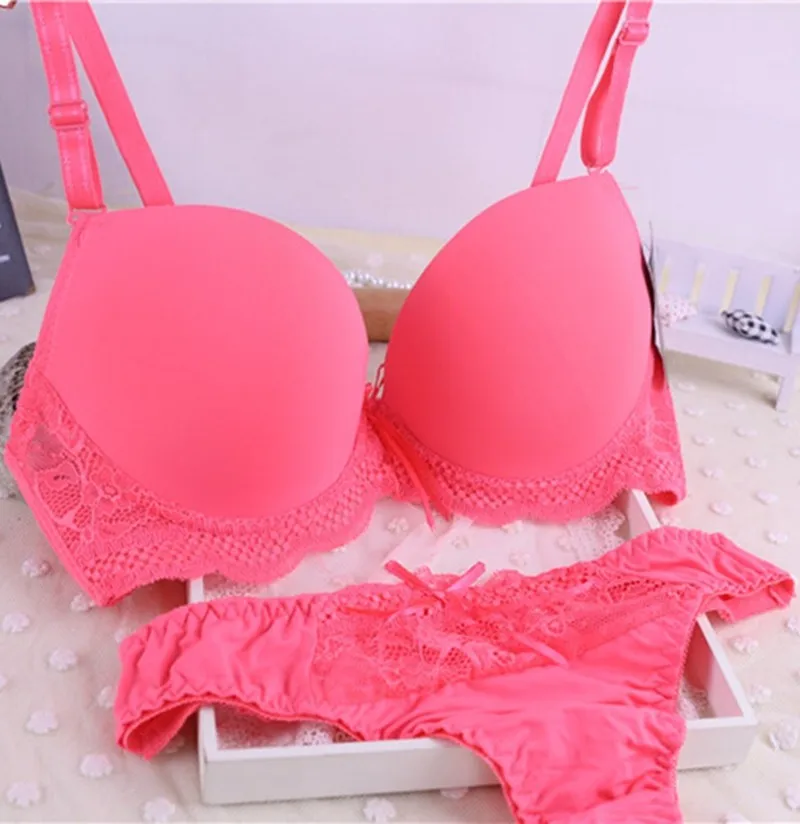 New Sexy Bra Set 3/4 Cup Push UP Cotton Polyester Bras Sets Solid Bow Decorative Underwear Lace Womens White Black Lingerie bra and thong set