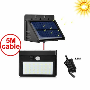 

30 led 500lm solar light split mount pIR motion 3 senser indoor lamps smart ip65 6 I 5M cable street wall lamp for deck garage