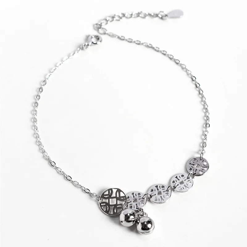 

925 Sterling Silver Lucky Copper Coins Bell Anklets for women Girl Leg Chain Ankle Bracelet Foot Beach Accessories