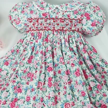 Spring Summer Girls Smocking Embroidery Dresses Floral Prints Doll Dress For kids Girl Princess Smocked Party Dresses