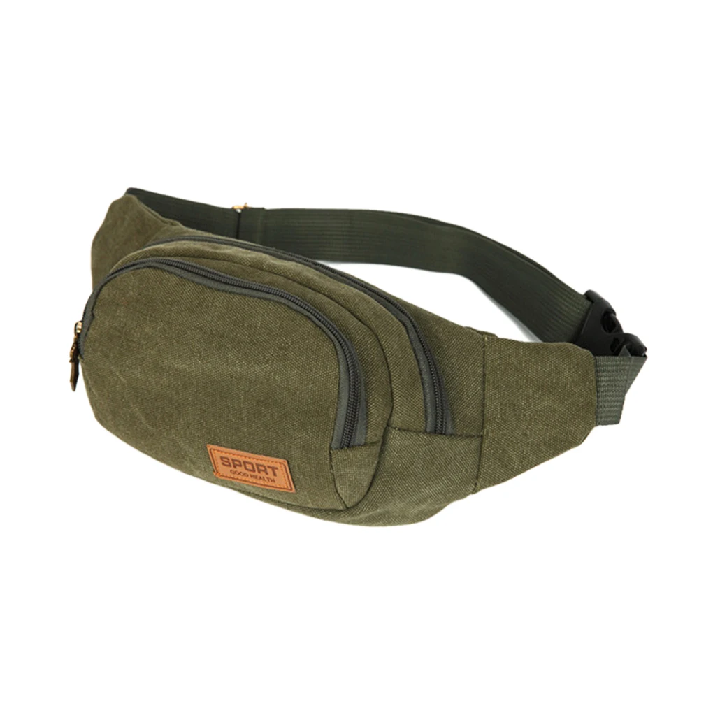 

Green Chest Bag for Men Canvas Purse Belt walking Shoulder Bag Wallet Travel Waist Hip Pack