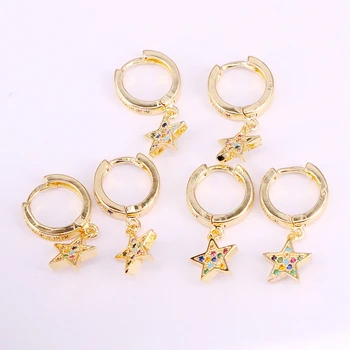 

6Pairs, Top Quality Micro Pave CZ Star Rainbow Drop Dangle Earring Gold Jewelry Crystal Zirconia Colorful Earring