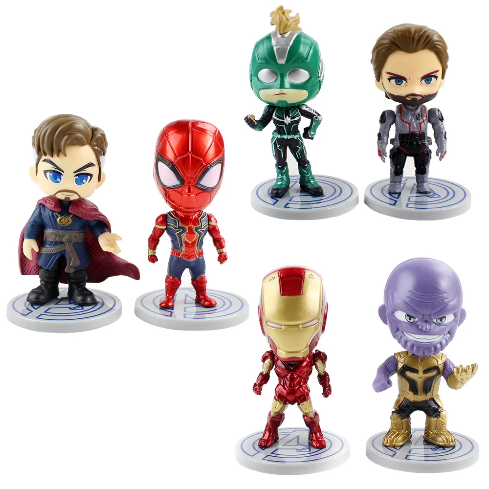 6pcs/lot 9cm Avengers Doctor Strange Captain America Spider Man Iron Thanos Q Version Superhero Doll PVC Action Figure Toys | Игрушки и