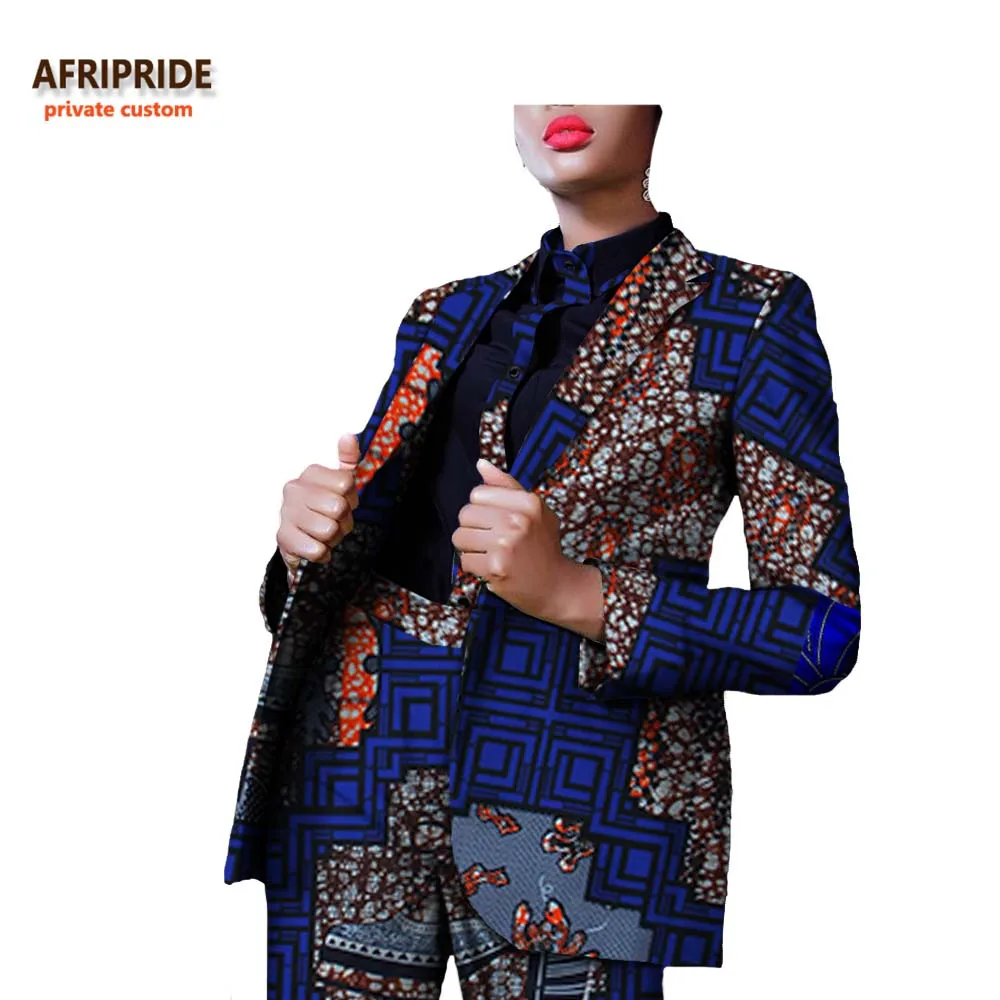 Африканский офисный женский костюм из 3 предметов AFRIPRIDE пальто с длинным рукавом пальто на одной пуговице+ блузка+ длинные штаны женский костюм A722662