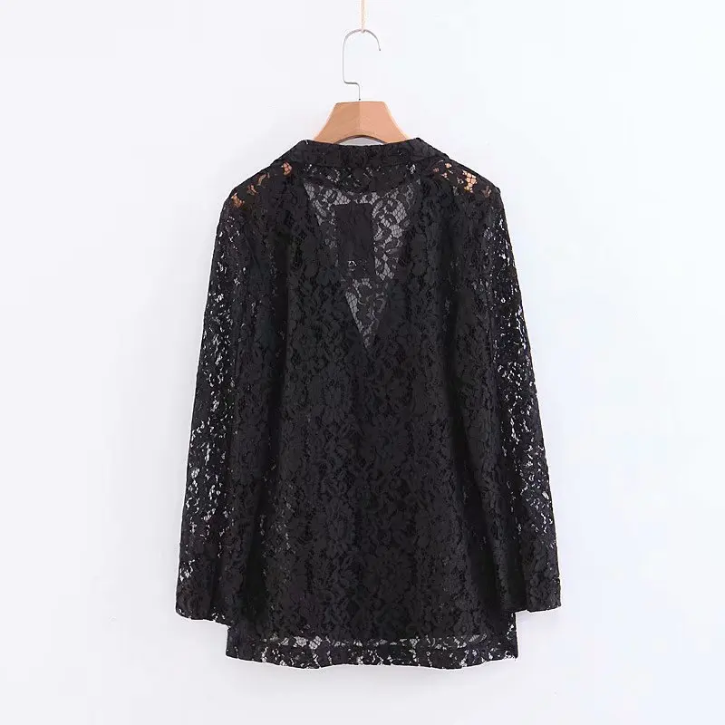 2019 New Women blazers and jackets Fashion Office Lady Lace double breasted blazer Women Sexy Hollow Spring black blazer woman