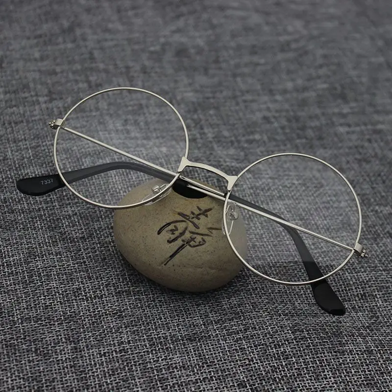 Mayitr 1pc Unisex Retro Large Round Glasses Oversized Metal Frame Eyeglasses Glasses Clear Lens 6 Colors