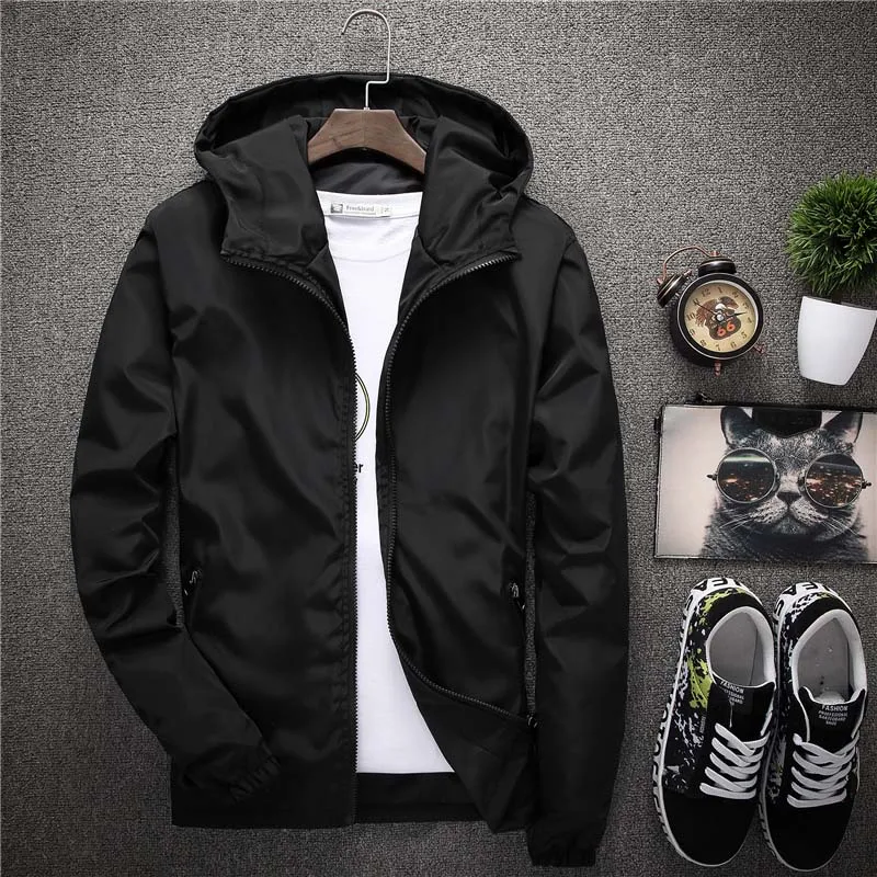 Размер 6XL 5XL 7XL мужская ветровка тонкие куртки одежда уличная Мужская одежда Повседневная и удобная K8016 - Цвет: Black