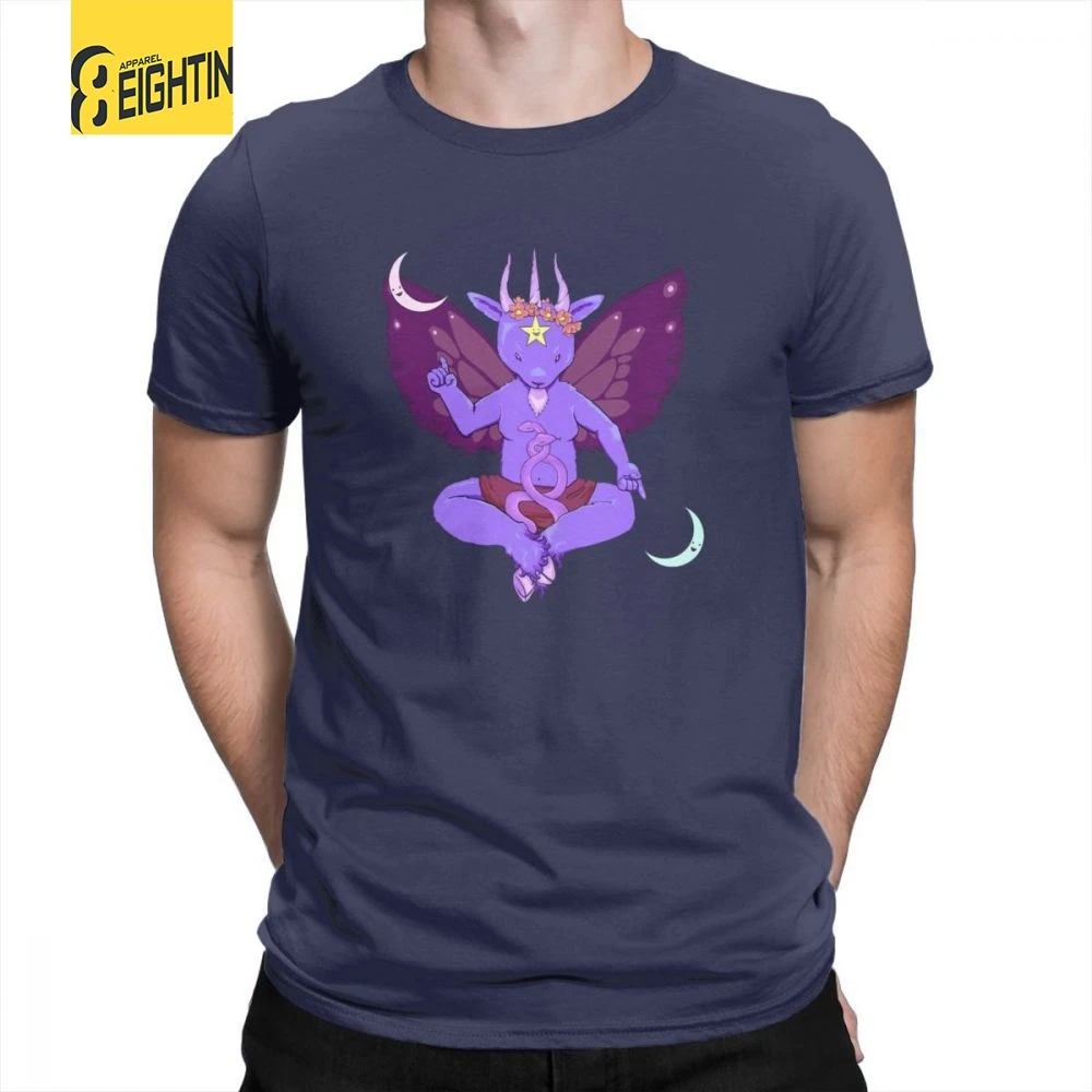 My Little Baphomet футболки короткий рукав чистый хлопок для мужчин футболка печать футболки круглый вырез большой размер мультфильм уникальный - Цвет: Тёмно-синий