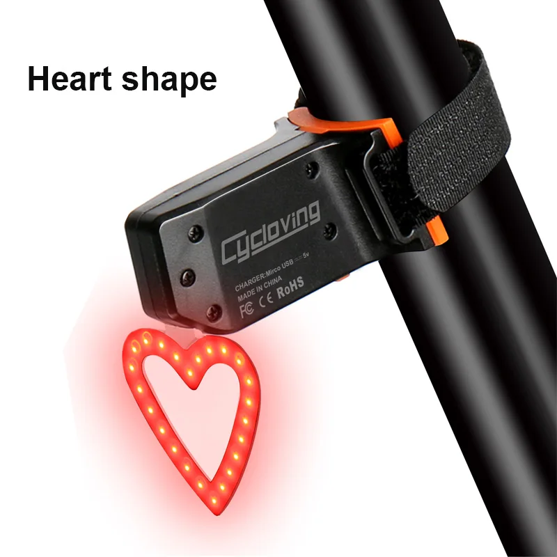 Велосипедный светильник для велосипеда, велосипедный задний светильник, 5 режимов, водонепроницаемый, IPX4, usb, перезаряжаемый, аксессуары для велоспорта - Цвет: Heart shape