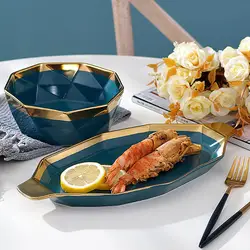 Керамическая тарелка, темно-зеленая неправильная хозяйственная тарелка блюдо для запекания, бытовая Рыбная Тарелка Фруктовый Хлеб десерт